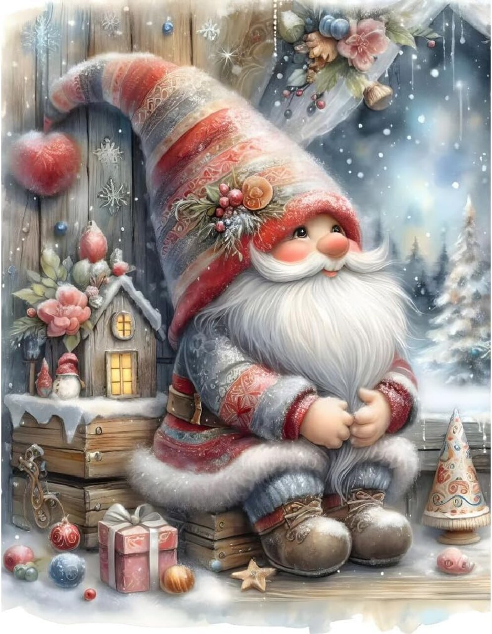 Christmas Gnome Diamond Painting Kits for Adults, Dwarf Diamond Art Kits for Beginners, Gnome Dwarf 5D Diamond Dots Paintings Gem Art for Home Wall Decor 12x16 Inch